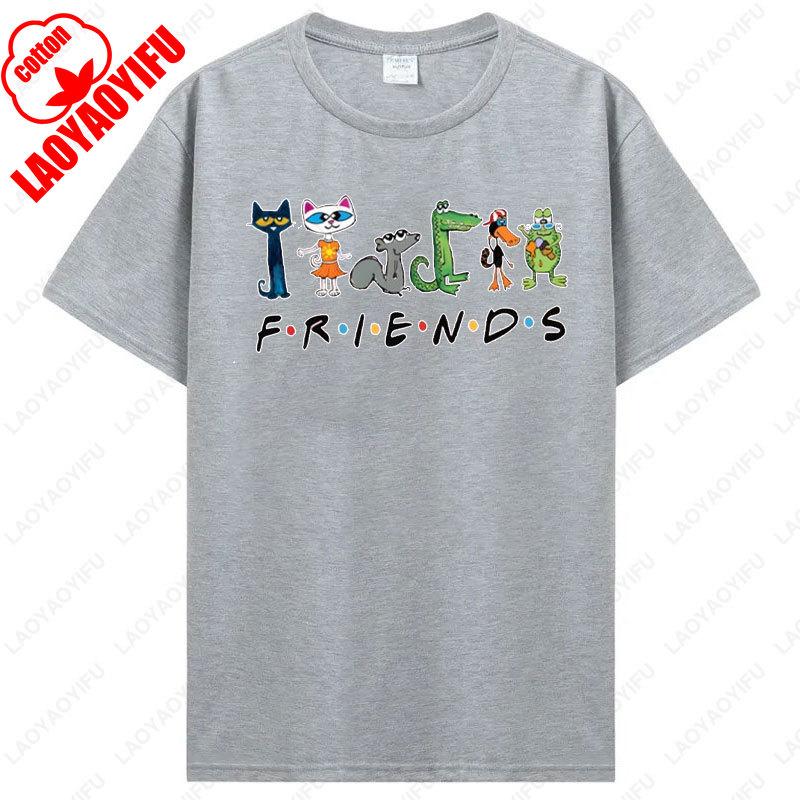 Women Shirt The Pete Cat Friends Children's Book T-Shirt Groovy Cat Sweatshirt Kindergarten Teacher Tees Cotton Tops Ropa Mujer