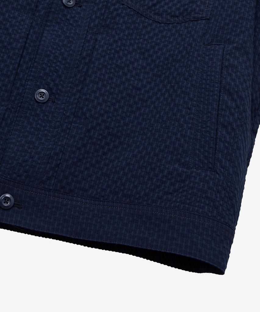 Mindbridge [Couture] Navy Two-Tone Seersker Oversized Trucker Jacket