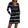 Women's Fashion V-Neck Long Sleeve Drawstring With Pocket Stripe Printed Casual Dresses