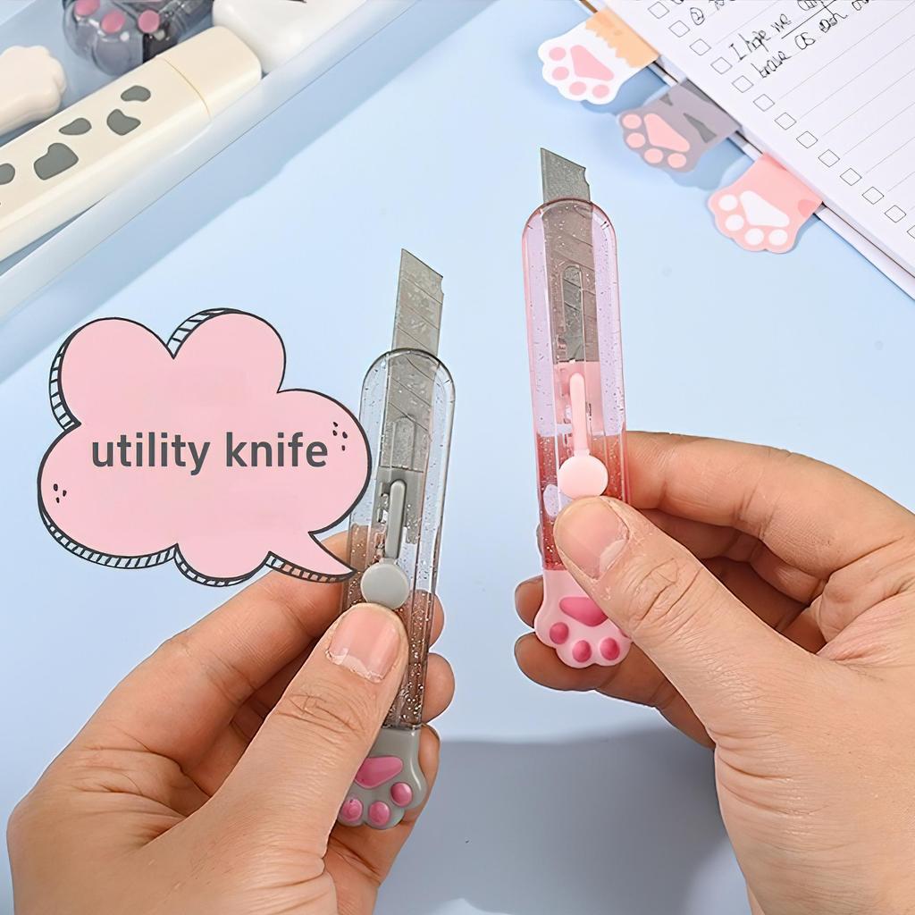 9-delige Kattenpoot Schrijfwaren Doos Set, Vouwschaar & Liniaal & Gum & Correctietape & Lijmtape in Potlooddoos Kinderbeloning