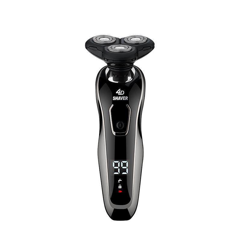 Rechargeable Waterproof Three-Blade Electric Shaver with Digital Display