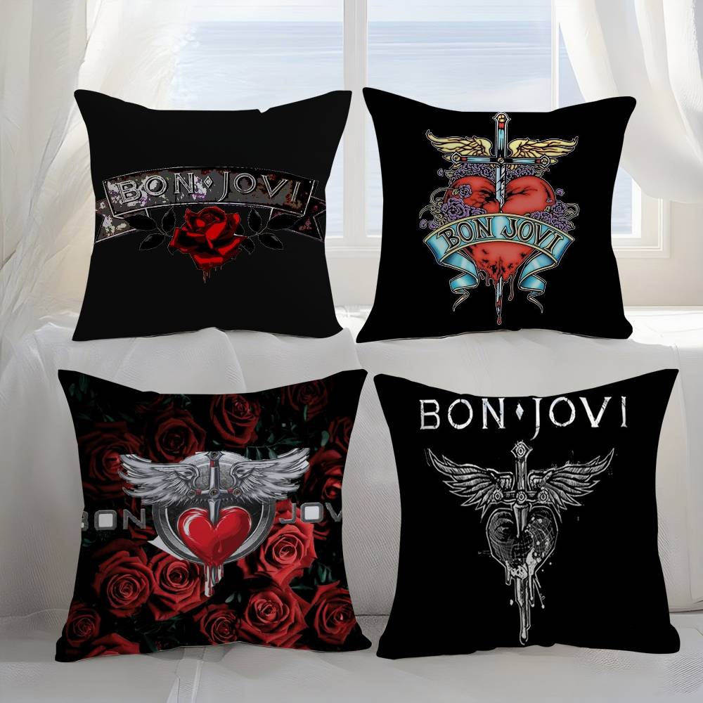 B-Bon J-Jovi Band Kussenhoes Bank Korte Pluche Dubbelzijdig HD Print Kamer Huis Kantoor Cadeau Kussenhoes