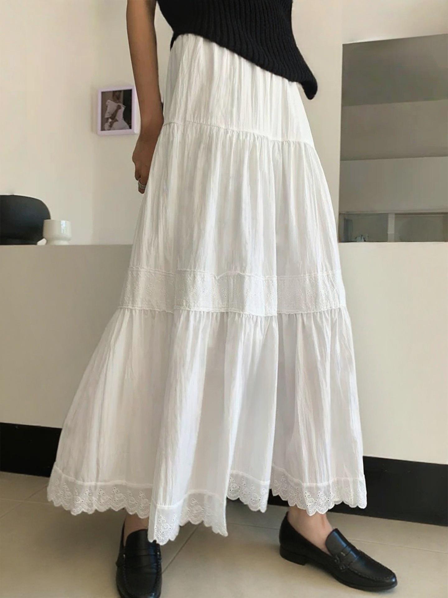 French High-End A-Line Fairy Lace Midi Skirt - Women s Spring/Summer Elegant Style One Size белый