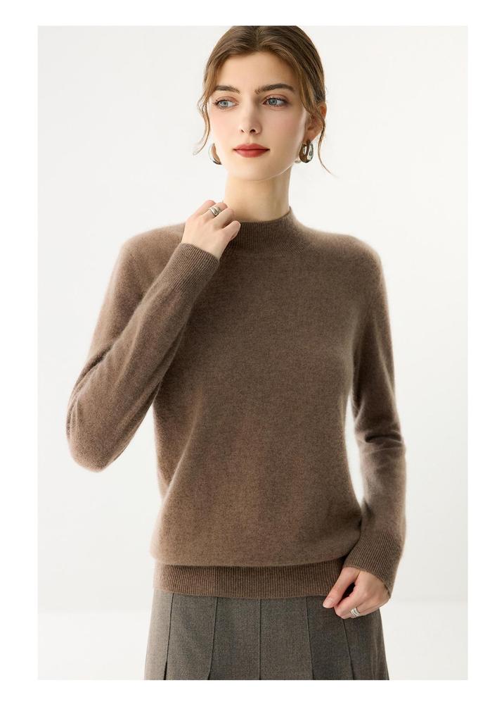Women's Cashmere Half-High Neck Slim-Fit Sweater - Solid Color, Warm, Versatile for Autumn and Winter