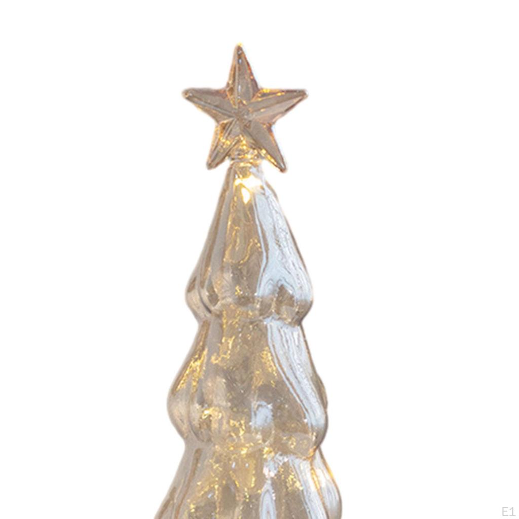 Glass Christmas Tree with Lights Tabletop Xmas Night Light Figurine Ornament for