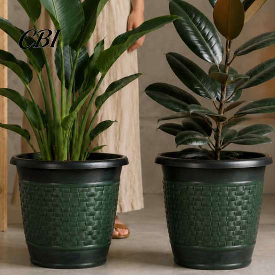Large Capacity Garden Planters 12" Planter Pot with Saucer, Thickened Plastic Anti-Aging Flower Drainage Durable Holes, Woven Texture, Plant