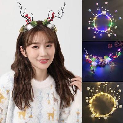 Bandeau Perle Couronne Fleur Lumineux Bandeau Guirlande LED Lumineuse Décoration Fête de Noël