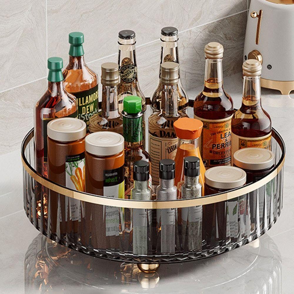 21/27cm 360 Rotating Tray Pantry Cabinet Non Slip Cosmetic Storage Box with Base Seasoning Organizer Storage Rack Kitchen