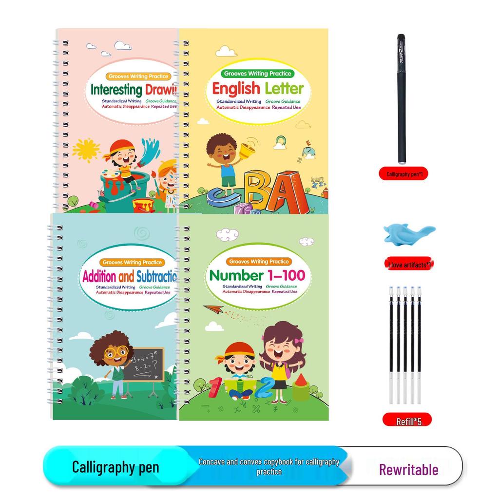 Children's All-English Recessed Groove Copybook: Letters, Numbers, Drawing for Ages 3-5 - Pen Control & Early Education