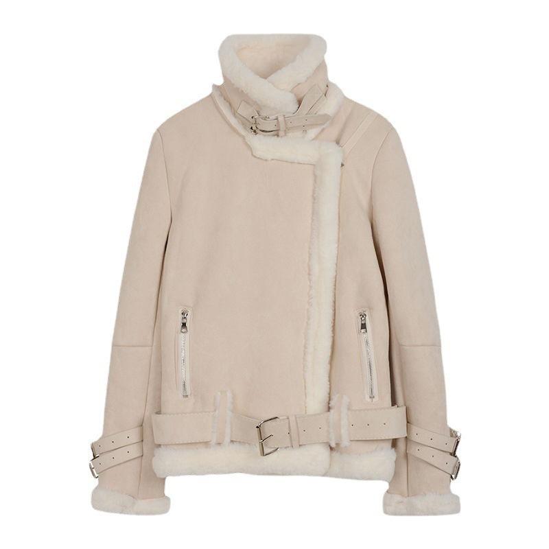 

Имитация оленьей кожи флис имитация овечьей шерсти куртка женская новая мода имитация меха интегрированный флис утолщенная короткая одежда в стиле локомотив зима 3XL абрикосовый