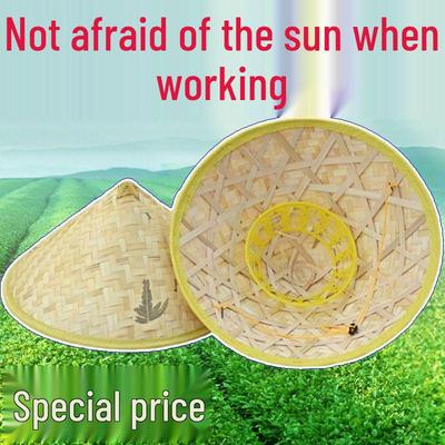 Rainproof Hand-Woven Bamboo Straw Hat, Large-Brimmed Farmer's Sun Hat for Field Work, Sun Protection, and Fishing.