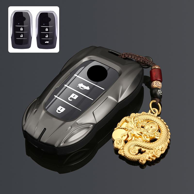 

Metal Car Remote Key Cover For Toyota Crown Mirai Alpharo Vellfire Corolla Prius Camry bZ4X bZ3 Rav4 Key Case Holder shell Fob Style B Gray set-2