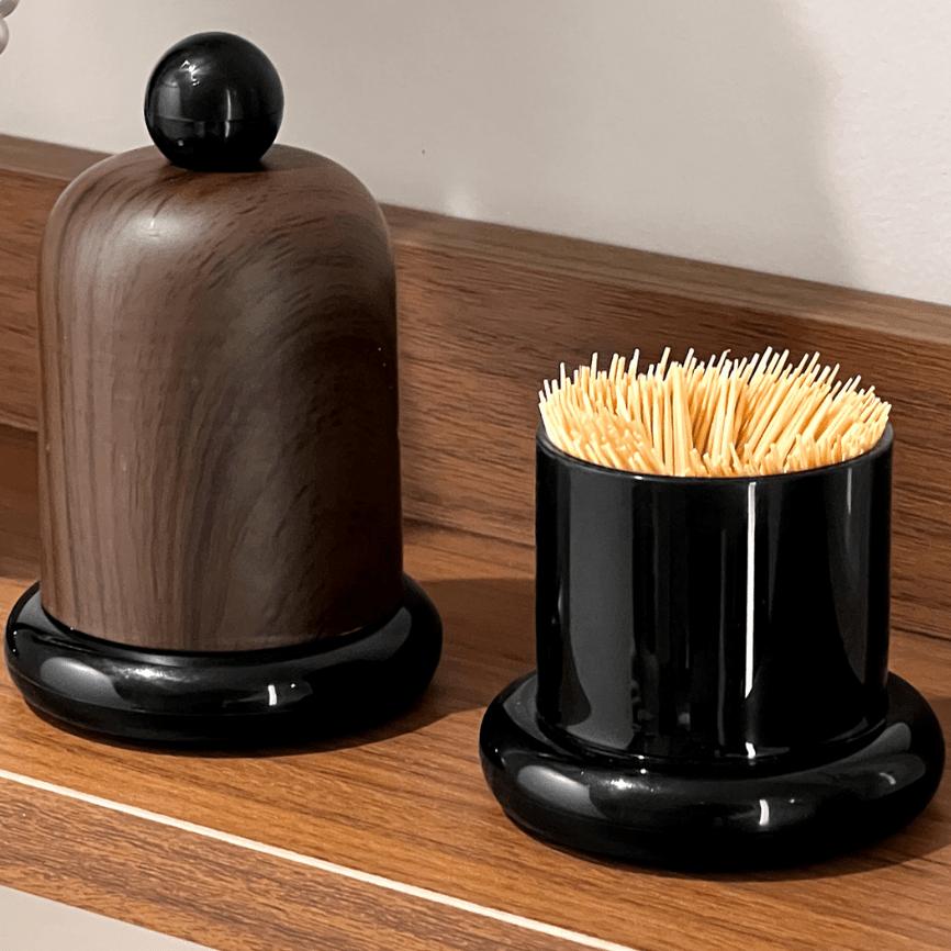 1Pc Elegant Walnut Wood Toothpick Holder with Ball Top - Solid Wood Design, High-End Decor for Living Room & Kitchen, Portable