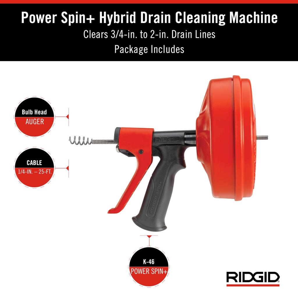 RIDGID Power Drain Cleaner 57043 Spin+