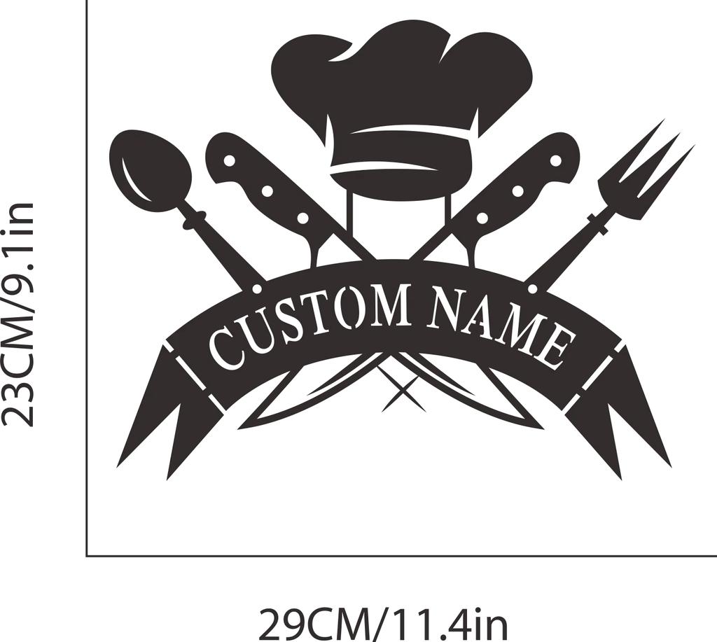 Custom Metal Chef Hat Wall Art, Personalized Kitchen Name Sign Decor