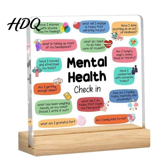 Warm Gift for Friends Motivational Mental Health Desktop Decoration Acrylic Sign with Wooden Stand Spiritual Support Office Desk Decor Inspirational