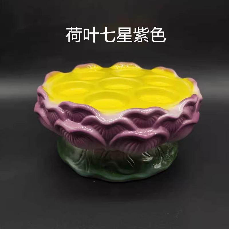 1PCS Ceramic Lotus Candlestick Household Buddha Seven Star Butter Lamp Holder Buddha Utensils