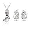 Cat 3pcs Crystal Shaped Necklace Earrings Jewelry Set  Gift Teen Girls For Women