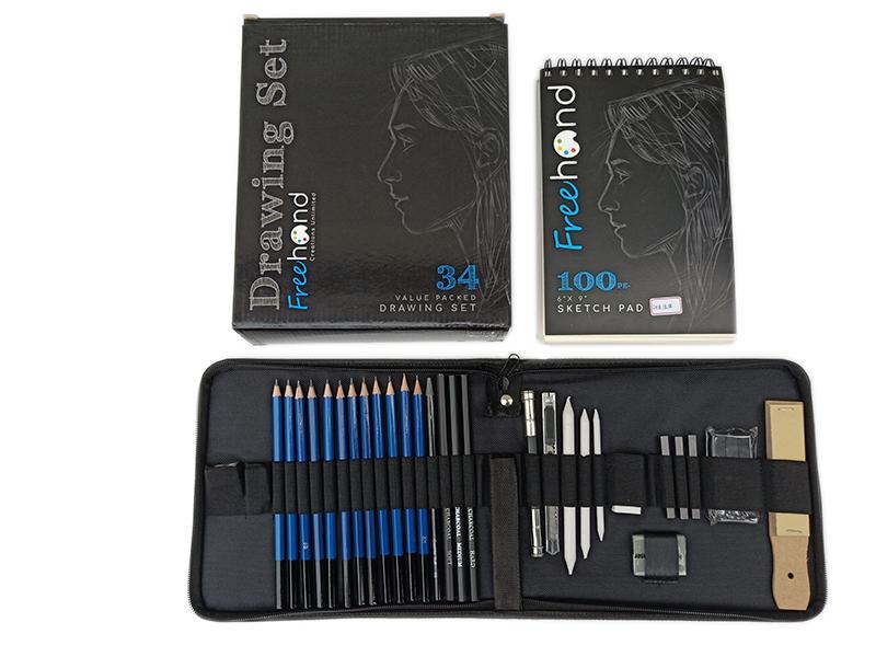XL Zeichen- und Skizzen-Set inklusive 100-seitigem Zeichenblock Knetradiergummi Wischstift Zeichenbedarf und Künstlerbedarf für Kinder