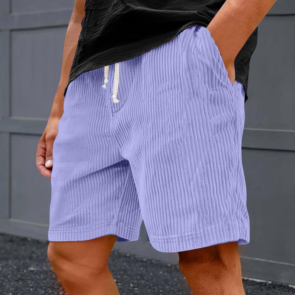 Men's Casual Shorts - Elastic Waist, Loose Corduroy, Trendy Multi-Pocket Shorts