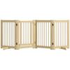 Freestanding Dog Gate, 4 Panels, Flexible, Pine Wood, 204L X 36W X 75H Cm, Natural Wood