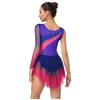 Damen Gradient Leotard Kleid Langarm Ärmellos Strasssteine Unregelmäßiger Netzsaum Eiskunstlauf Ballett Body