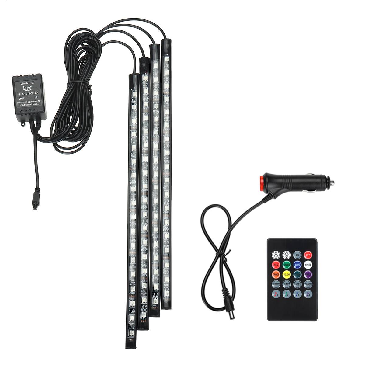 

2 В 72 светодиодных полосок для салона автомобиля, аксессуары, подсветка, дистанционное управление музыкой через приложение, автоматические декоративные лампы RGB