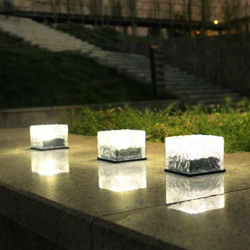 Waterproof Solar Ice Brick Garden Lights - Outdoor Glass Deck & In-Ground Lights