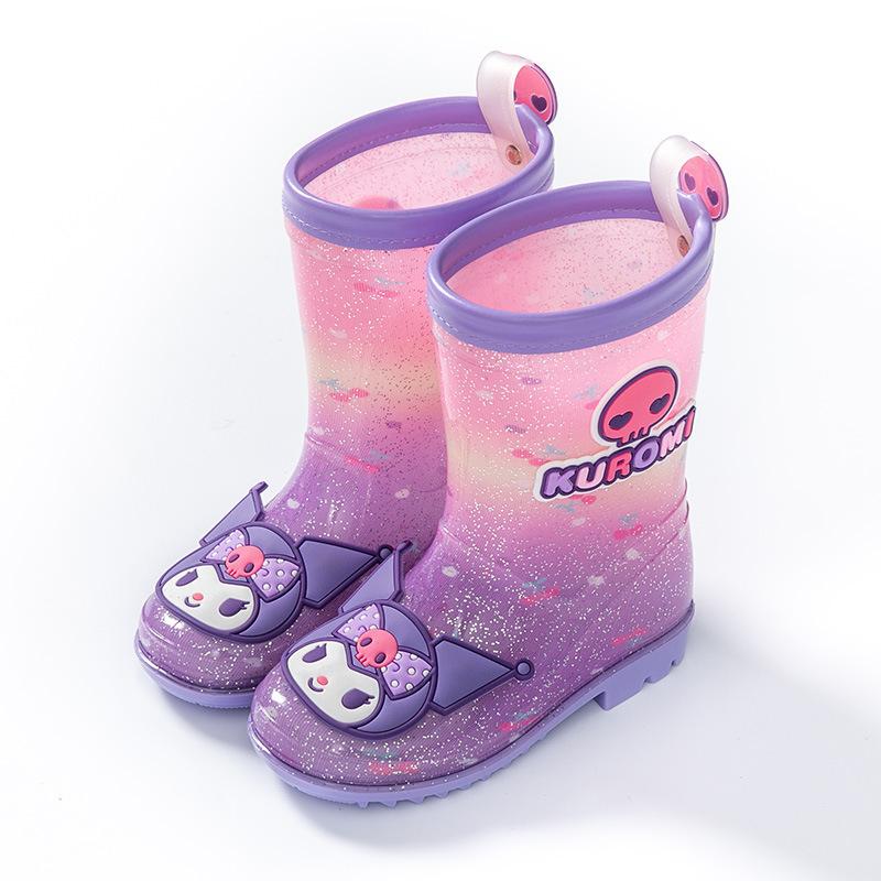 Children's Rain Boots Girls Kuromi Cinnamoroll Crystal Cute Cartoon Princess Rain Boots Kindergarten