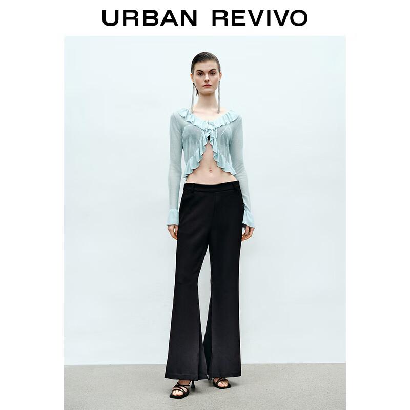 

UR 2025 Весенний вязаный кардиган с V-образным вырезом, оборками и завязками M