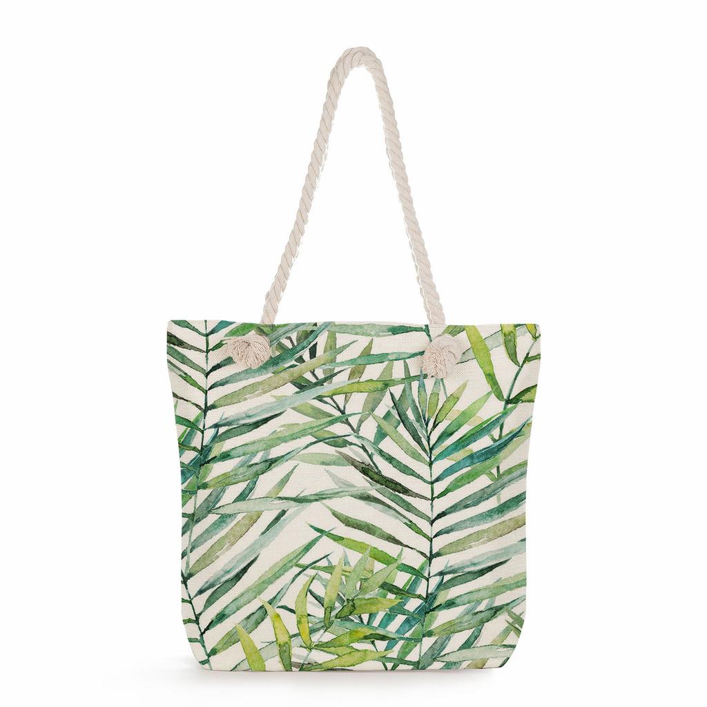 Plant Print Thick Rope Single-shoulder Beach Bag 7237 CLE