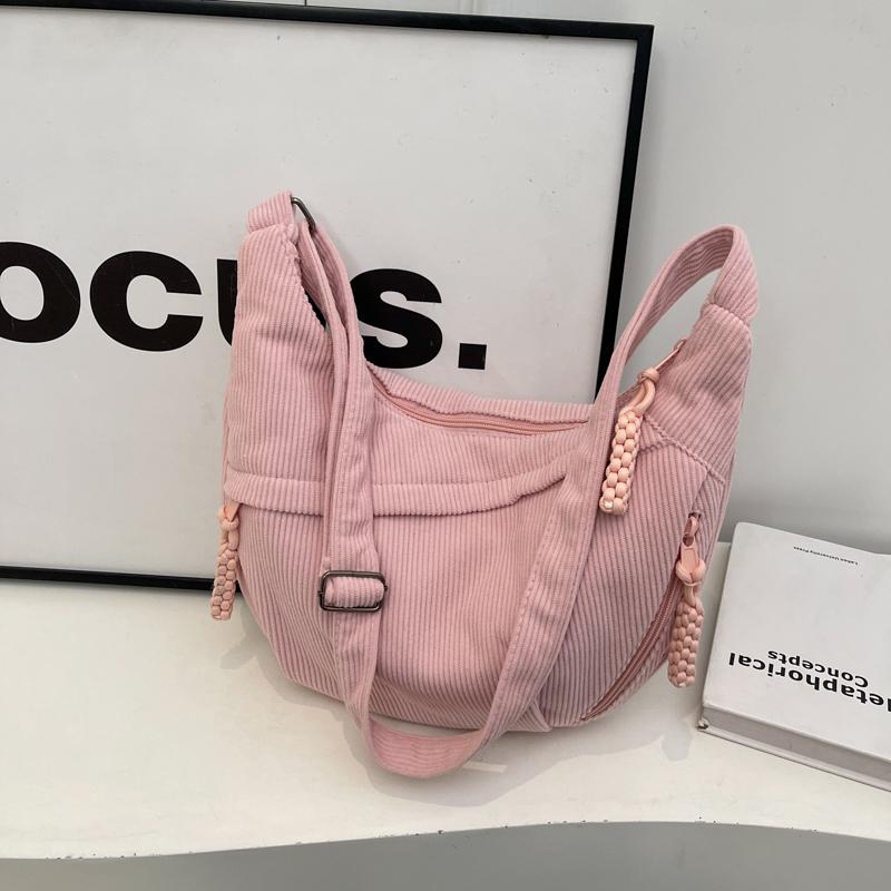 

Women Hobo Sling Bag Multi-pockets Crescent Crossbody Bag Large Capacity Daily Messenger Bag Adjustable Strap Simple Satchel Bag рожевий