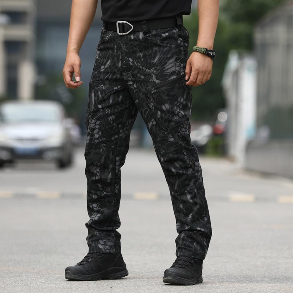Men's Tactical Pants, Water-Resistant, Durable, Multi-Pocket, Outdoor Workwear, Black, Comfortable Fit