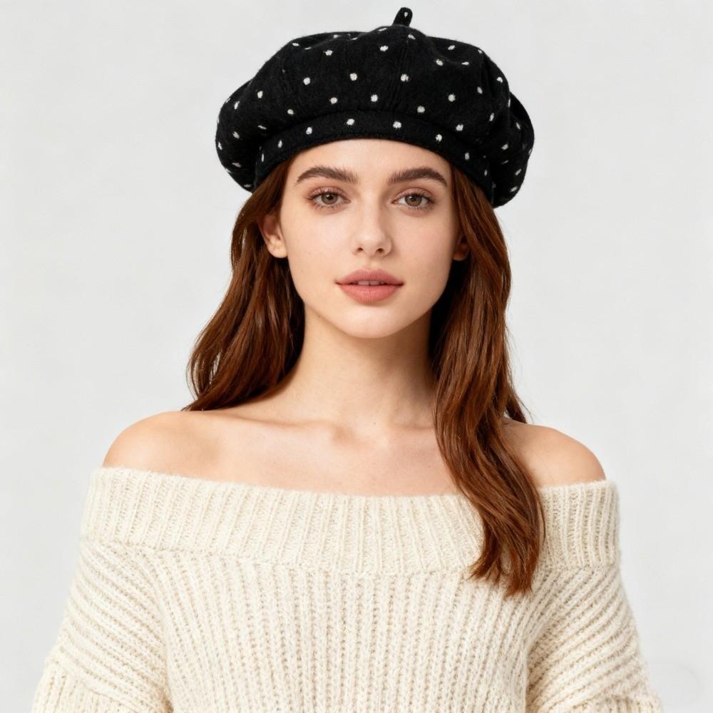 Polka Dot Painter Beret Cap Vintage Autumn Winter Beret Elegant Women's Beret Hat for Women