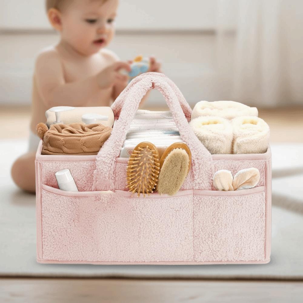 Reisehandtasche Plüsch Baby Wickeltasche Große Kapazität mit Griff Baby Wickelkorb Abnehmbarer Trenner Wickelorganizer Neugeborenes