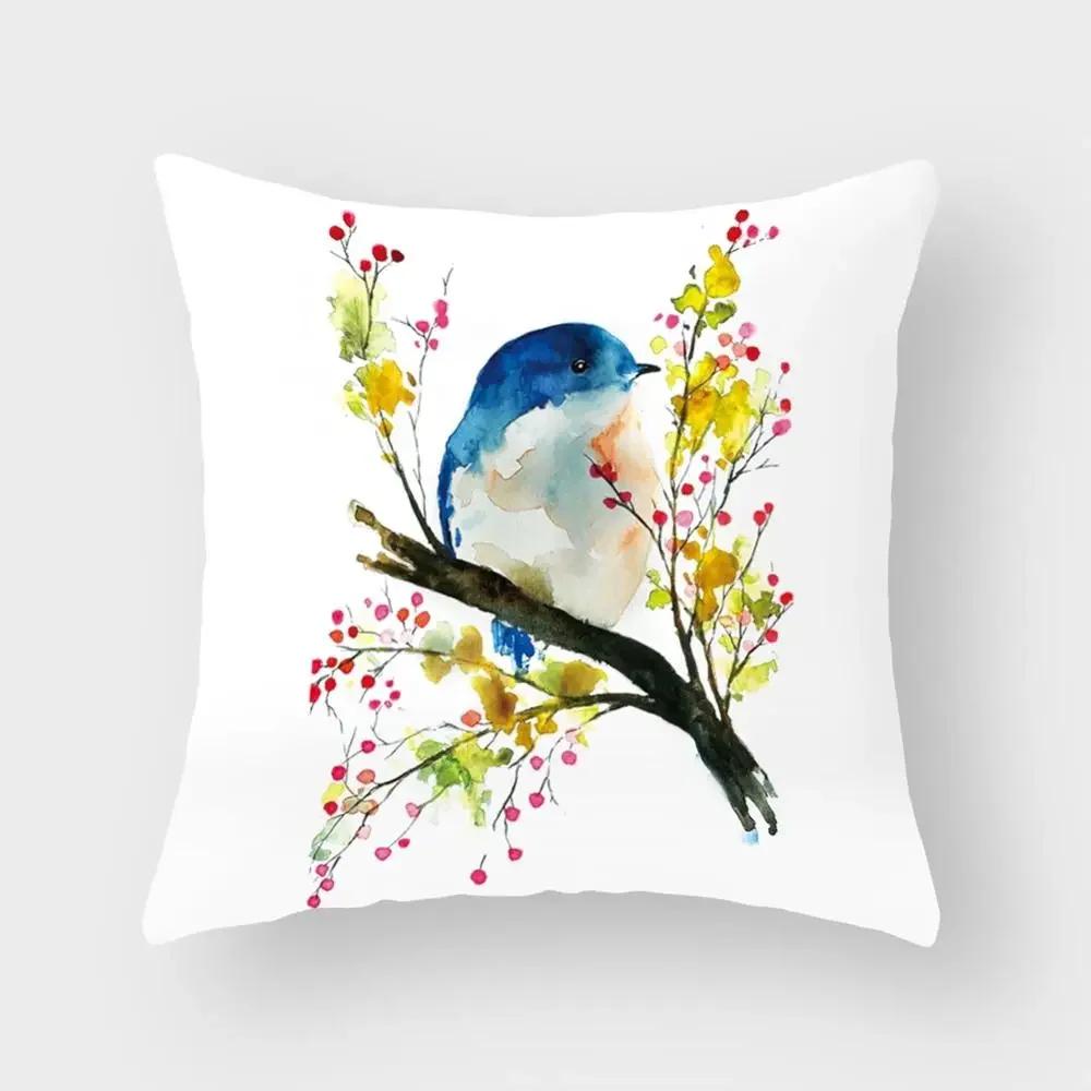 New Cute Animal Bird Flower Pillow Case Sofa Bedroom Living Room Seat Car Cushion Cover Home Decoration Pillowcase 45*45Cm
