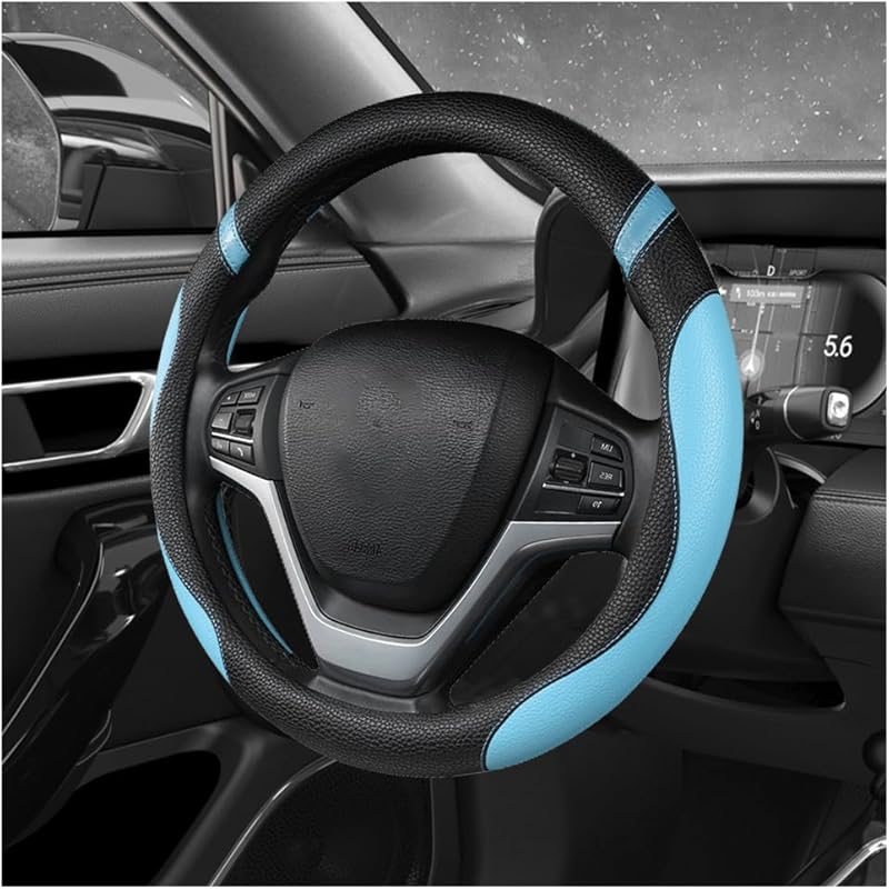 Car Steering Wheel Cover, 15 Inch Premium Leather Breathable Non-Slip Wheels Wrap, Universal Auto Comfortable Steering Wheel Protector For SUV Truck