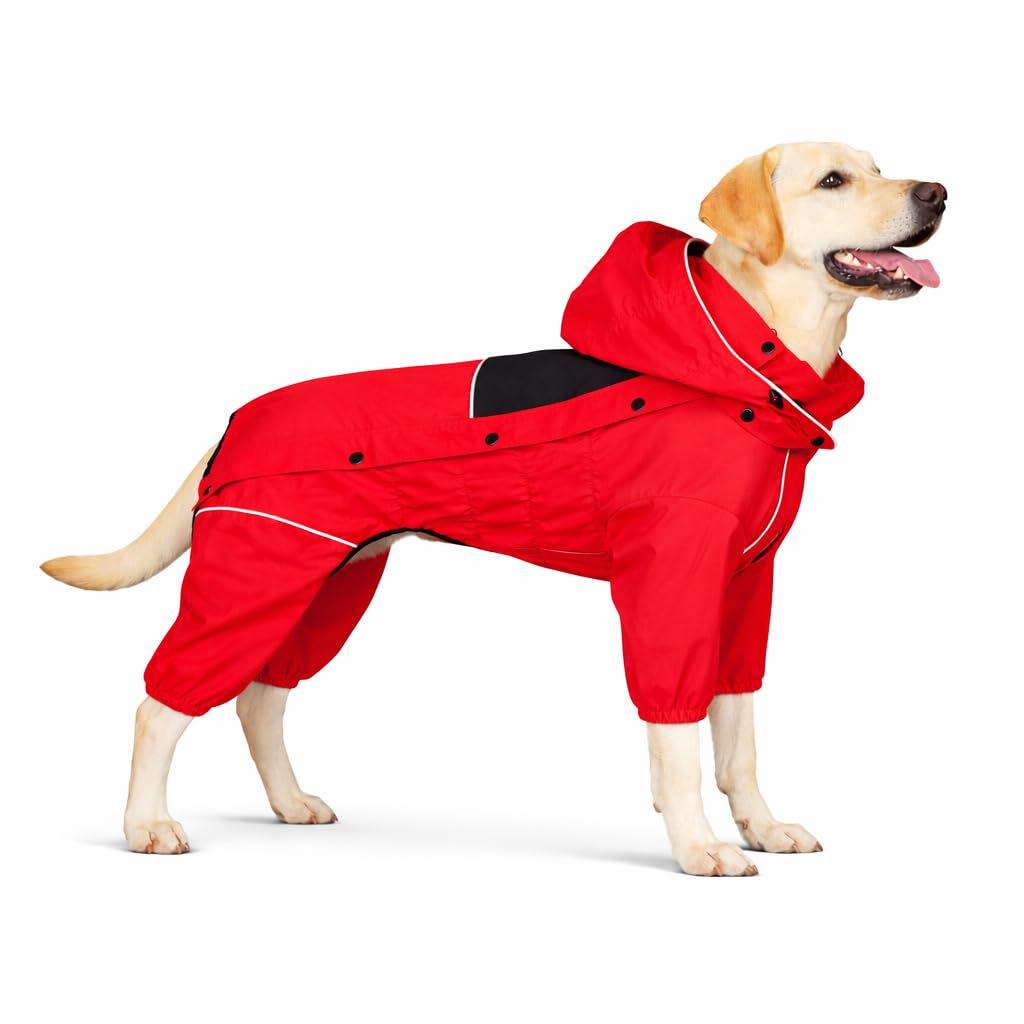 Waterproof dog raincoat with removable hood Outdoor full-body dog jacket Windproof and snow-proof all-season jacket