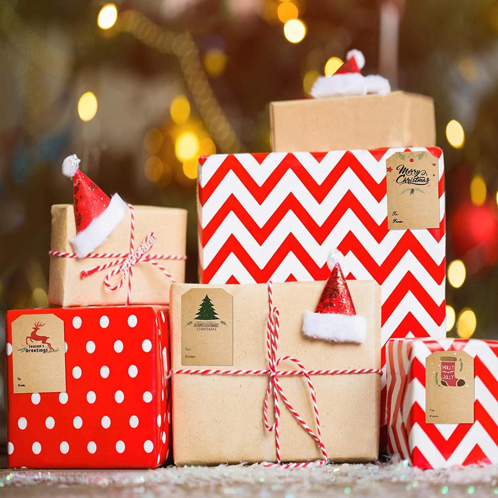 300 Stickers/Roll Christmas Gift Label Sticker Roll - Matte Surface,Rectangular,Disposable,Paper - Used for Retro Holiday Design