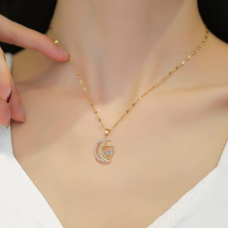 Dynamic Moon Clavicle Chain New Trendy Ins Light Luxury Niche Design Gold Temperament Love Titanium Steel Necklace Women's Jewelry