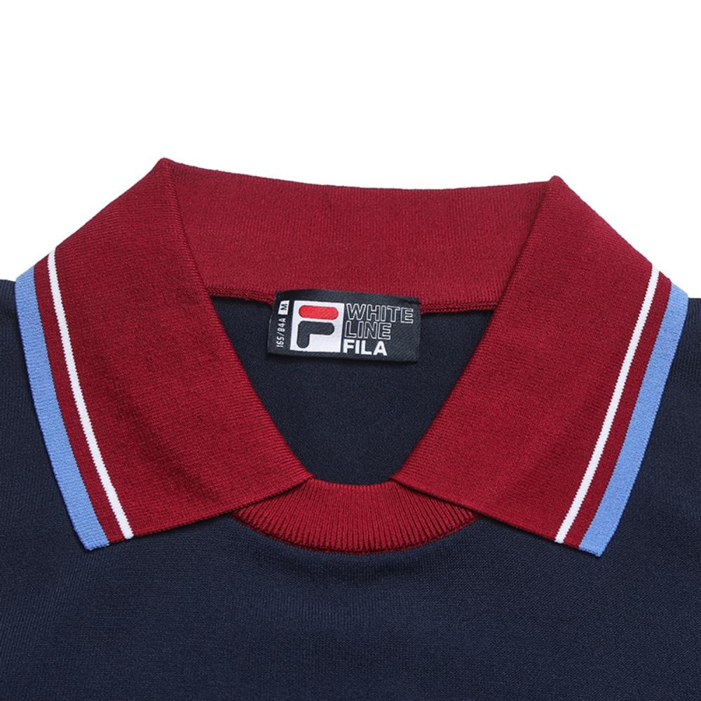 Fila Moda Patrimonial Simples Clássico Retrô Casual Versátil Confortável Ajustado Tricô Manga Curta Suéter Tops Femininos Azul Cigarro F11W628415FDB