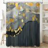 Luxury Gold White Geometric Shower Curtain Set for Bathroom Decor Heavy Duty Waterproof Fabric with Hooks (258x160cm)
