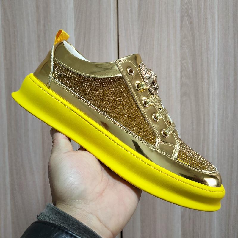 Fashion Men's Gold Rhinestone Casual Shoes White Platform Breathable Full with Sneakers Diamond Skates