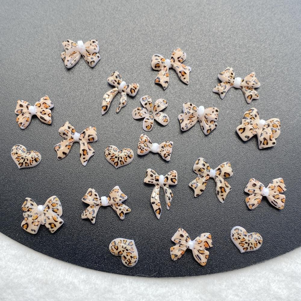 50Pcs Cute Mini Colorful Leopard Print Bow Nail Art Resin Designer Charms DIY Craft For Nail 3D Decorations Jewelry