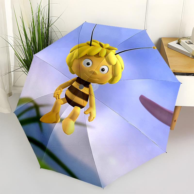 Automatic Opening and Closing Umbrella with Honeycomb Design Portable 3 Fold Design,8 Bone Iron Frame Outdoor Umbrella for Fans,Traveler