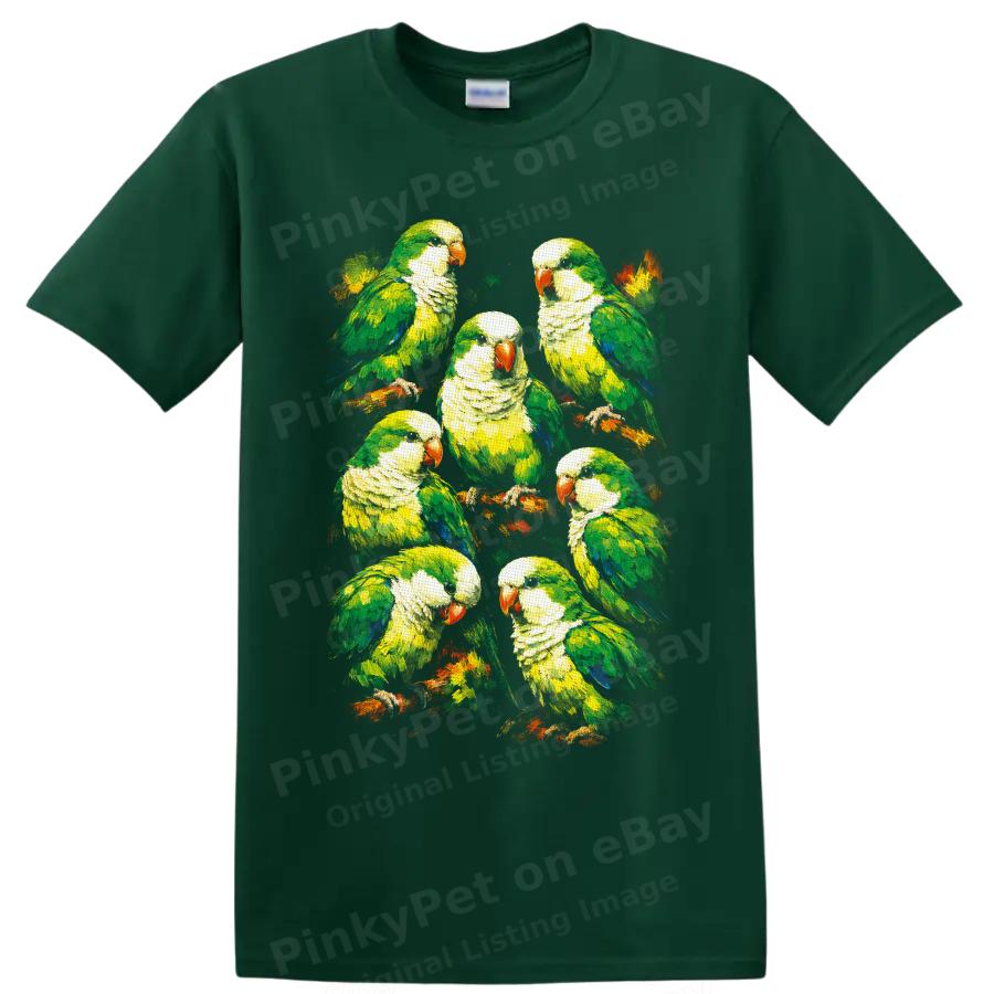 Monk Parakeet Flock T Shirt Colorful Tropical Bird Art Nature Lover Tee Gift