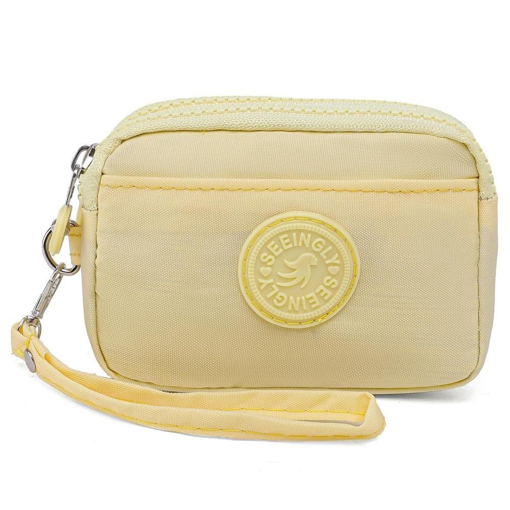 Portable Solid Color Women Wallet with Lanyard Waterproof Credit Card Holder Double Layer Nylon Zipper Clutch Ladies