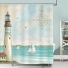 Lighthouse Shower Curtain, Nautical Coastal Sailboat Compass Bathroom DecorPolyester Fabric Waterproof Bath Curtain with 12Hoo