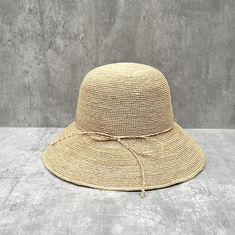 10Cm Large Brim Hand-Woven Thin Raffia Hat Women'S Summer Travel Beach Hat Foldable Sunshade Basin Hat