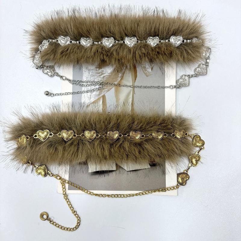 Women'S Plush Belt  Trend Y2K Girls Girdle Versatile Jeans Accessories Faux Fur Patchwork Belt